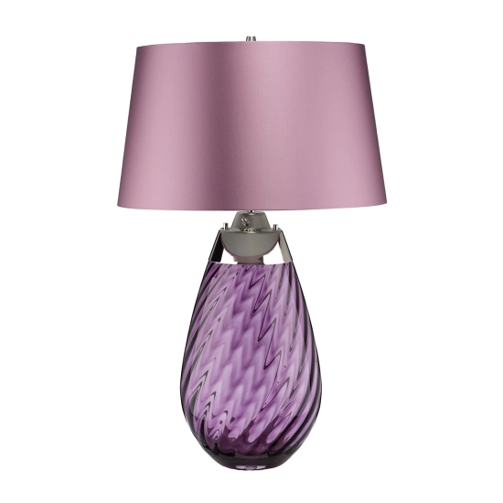 Duża lampa stołowa Lena – 2 źródła światła – Śliwkowe szkło i liliowy abażur LENA-TL-L-PLUM Elstead Lighting