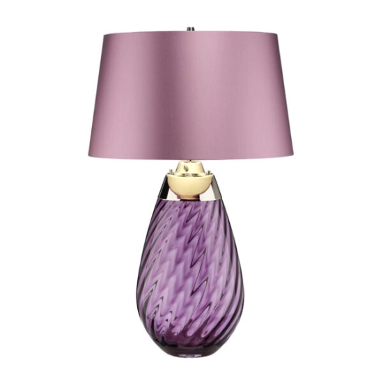 Duża lampa stołowa Lena – 2 źródła światła – Śliwkowe szkło i liliowy abażur LENA-TL-L-PLUM Elstead Lighting