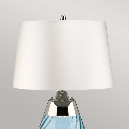 Mała lampa stołowa Lena – 2 źródła światła – Niebieskie szkło i biały abażur LENA-TL-S-BLUE-OWSS Elstead Lighting