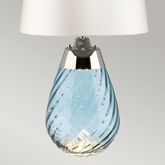 Mała lampa stołowa Lena – 2 źródła światła – Niebieskie szkło i biały abażur LENA-TL-S-BLUE-OWSS Elstead Lighting