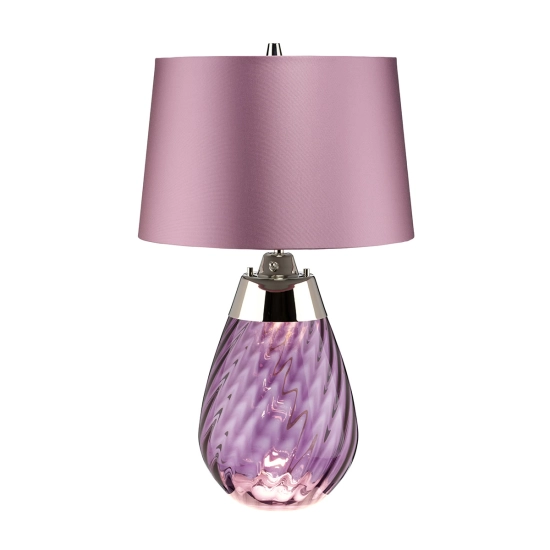 kinkiecik.pl Mała lampa stołowa Lena – 2 źródła światła – Śliwkowe szkło i liliowy abażur LENA-TL-S-PLUM Elstead Lightin