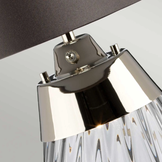 Mała lampa stołowa Lena – 2 źródła światła – Przydymione szkło i szary abażur LENA-TL-S-SMOKE Elstead Lighting