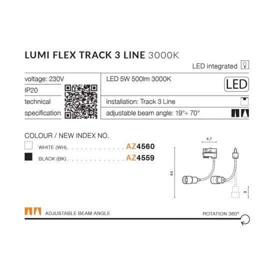 Lumi Flex Track 3Line 5W 3000K (white) AZ4560 LED 5W 400lm 3000K METAL PLASTIC GLASS AZZARDO