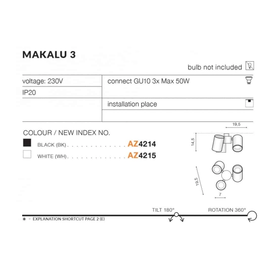 Plafon Makalu 3 (black) AZ4214 AZZARDO