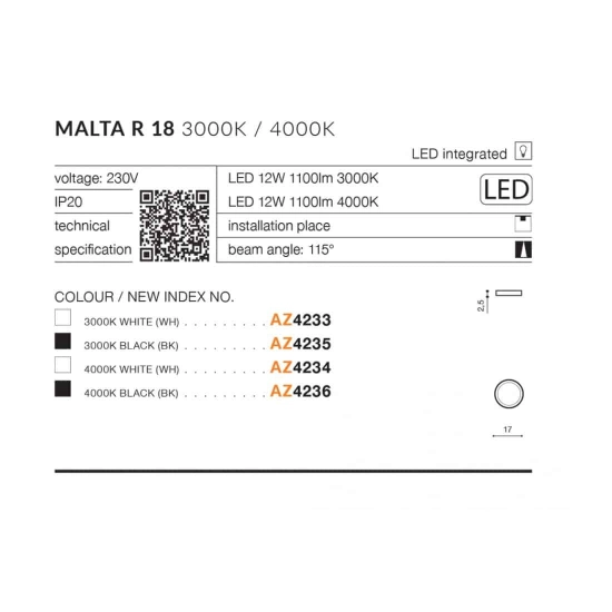Plafon Malta R 18 4000K (white) AZ4234 AZZARDO
