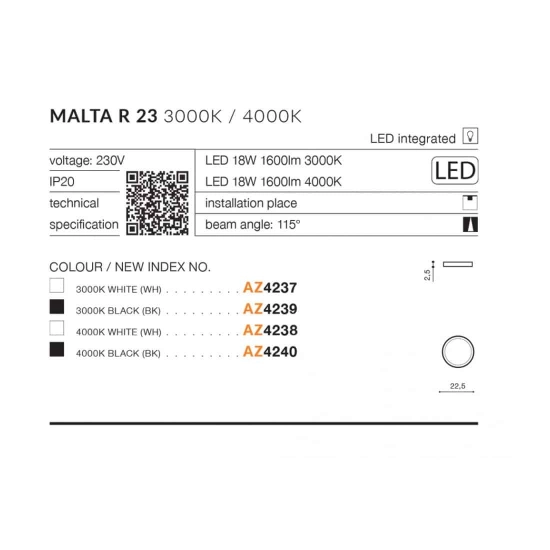 Plafon Malta R 23 4000K (white) AZ4238 AZZARDO
