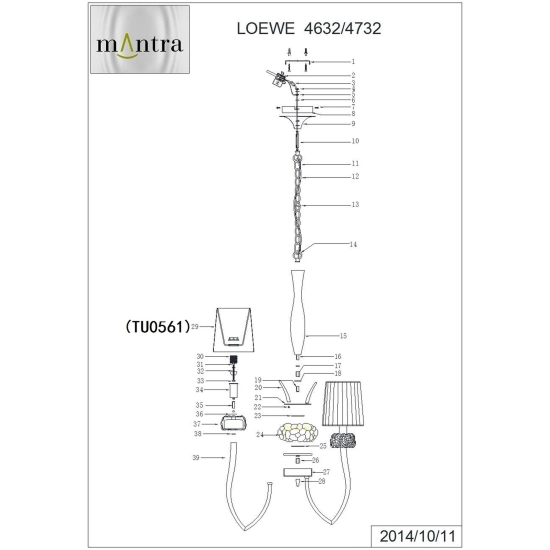 Lampa wisząca Mantra Loewe Antique Brass 4732MA - zdjęcie dodatkowe 2