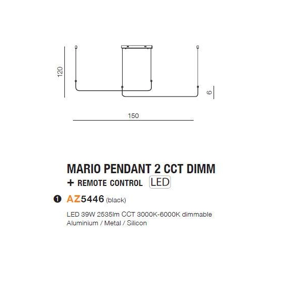 MARIO PENDANT 2 CCT DIMM BK + REMOTE CONTROL AZ5446 z pilotem AZZARDO