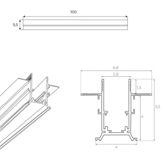 Magnetic MT0006 Szyna Magnetyczna Podtynkowa 1m Czarna Maxlight