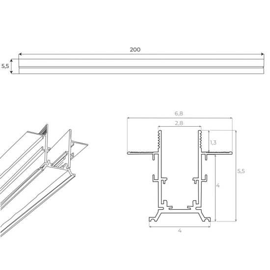 Magnetic MT0024 Szyna Magnetyczna Podtynkowa, 2 Metr, Biała Maxlight