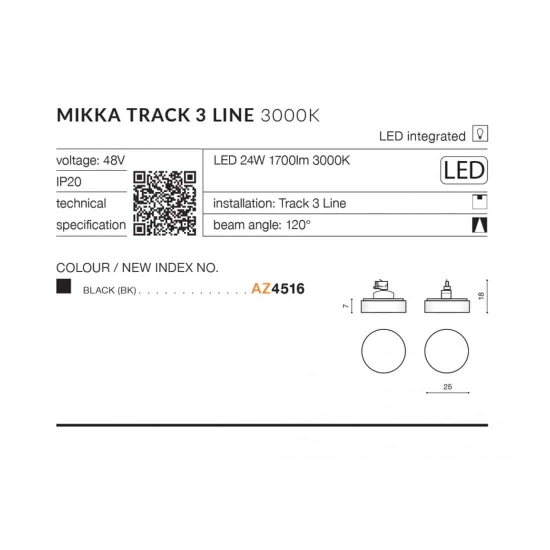 Mikka Track 3Line (black) AZ4516 LED 24W 1700lm 3000K METAL ACRYL AZZARDO
