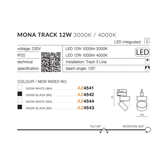 Mona Track 3Line 12W 4000K (black) AZ4543 AZZARDO