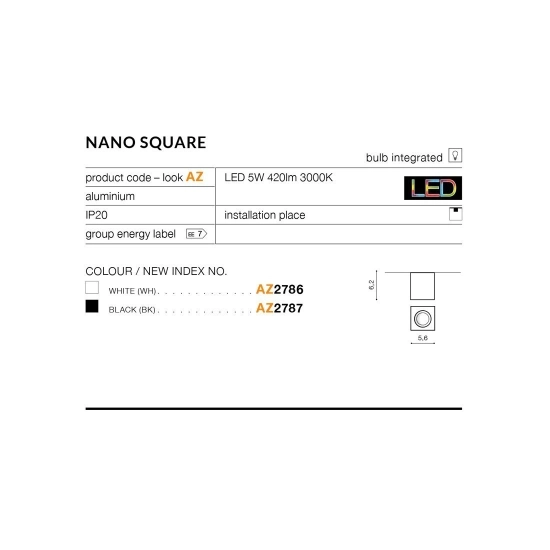 Plafon Nano Square (black) AZ2787 AZZARDO