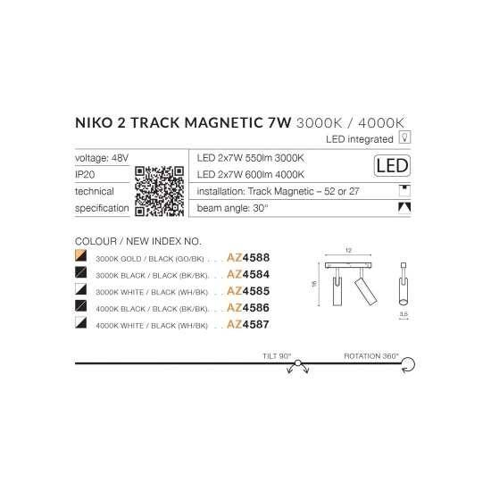 Alfa Niko 2 Track Magnetic 3000K (black/black) AZ4584 AZZARDO