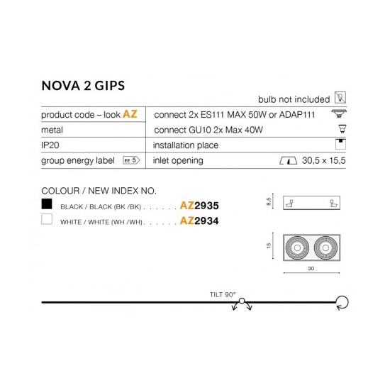 Oprawa stropowa Nova GIPs (black/black) ES111 AZ2935 AZZARDO