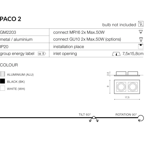 Lampa wpuszczana PACO 2 AZ0799 White AZZARDO