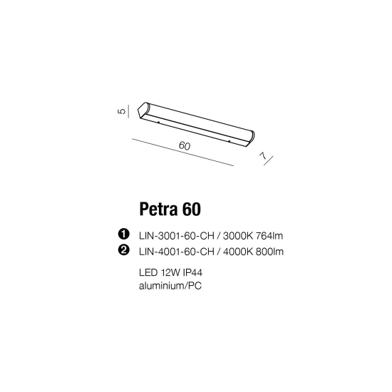 Kinkiet PETRA 60 CHROME AZ2472 IP44 AZZARDO ciepła