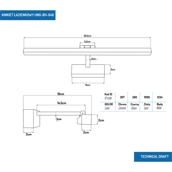 KINKIET ŁAZIENKOWY PROSTY UNO 12W 50CM CZARNY 4000K 366DL DOMENO LIGHTING - zdjęcie dodatkowe 5