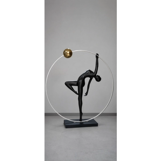 Lampa podłogowa WOMAN ARTISTIC LED 200 cm - czarna figura akrobatki ze złotą kulą F9320 Step into design