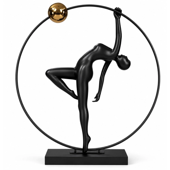 Lampa podłogowa WOMAN ARTISTIC LED 200 cm - czarna figura akrobatki ze złotą kulą F9320 Step into design