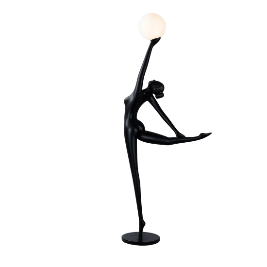 Lampa podłogowa WOMAN BALLERINA 210 cm - czarna figura tancerki z białym kloszem F9221 Step into design