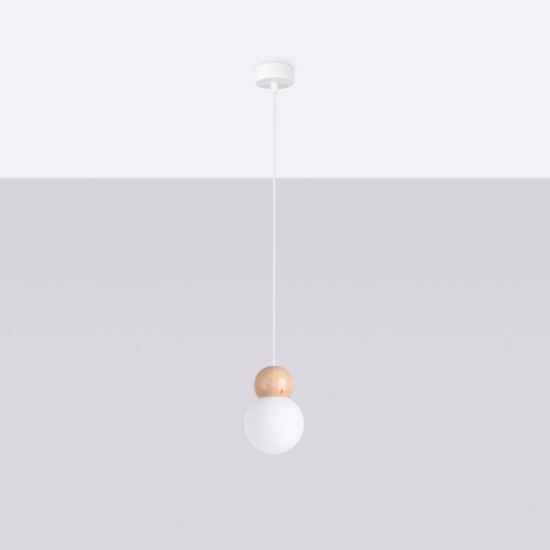 Lampa wisząca PEKKA 1 biała/naturalne drewno SL.1390 SOLLUX LIGHTING