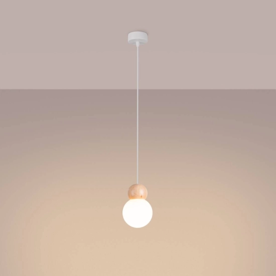 Lampa wisząca PEKKA 1 biała/naturalne drewno SL.1390 SOLLUX LIGHTING