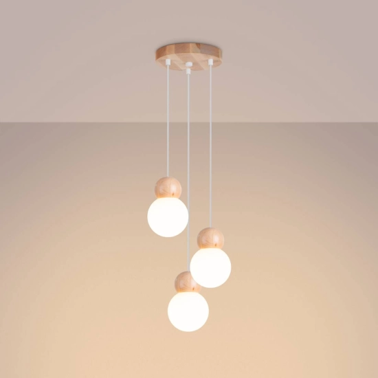 Lampa wisząca PEKKA 3P biała/naturalne drewno SL.1391 SOLLUX LIGHTING