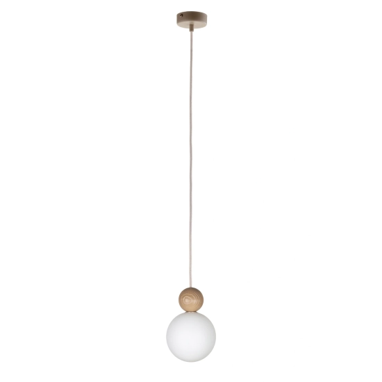 Lampa wisząca biała kula drewno bukowe 41674 RONA 1 jasny brąz Sigma