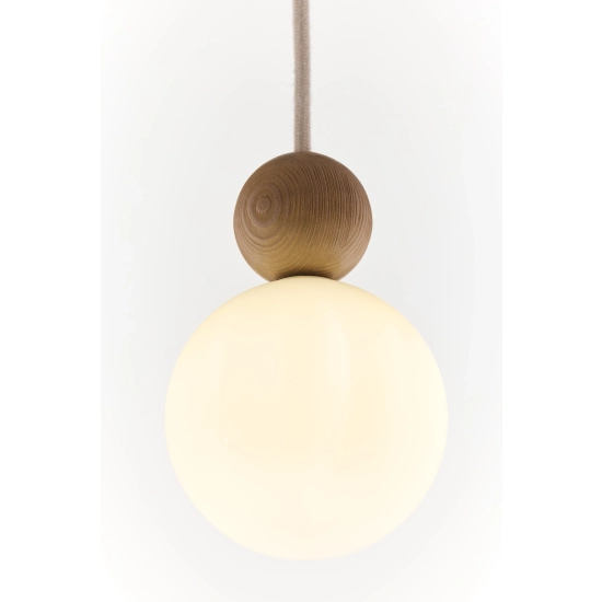 Lampa wisząca biała kula drewno bukowe 41674 RONA 1 jasny brąz Sigma