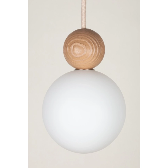 Lampa wisząca biała kula drewno bukowe 41674 RONA 1 jasny brąz Sigma
