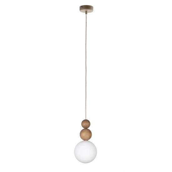 Lampa wisząca biała kula drewno bukowe 41679 RONA 2 jasny brąz Sigma