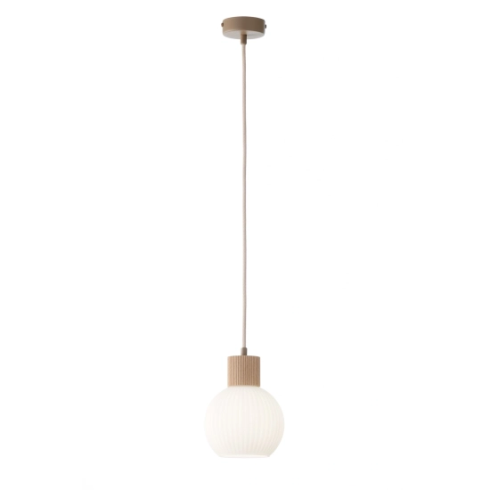 Lampa wisząca biała ryflowana kula drewno bukowe 41842 ALBA 1 Sigma - zdjęcie produktu