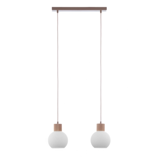 Lampa wisząca biała ryflowana kula drewno bukowe 41843 ALBA 2 Sigma
