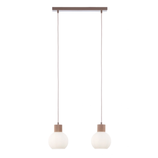 Lampa wisząca biała ryflowana kula drewno bukowe 41843 ALBA 2 Sigma - zdjęcie produktu