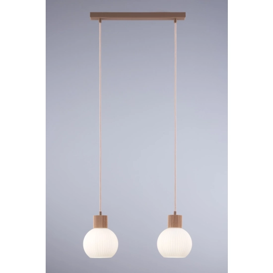 Lampa wisząca biała ryflowana kula drewno bukowe 41843 ALBA 2 Sigma