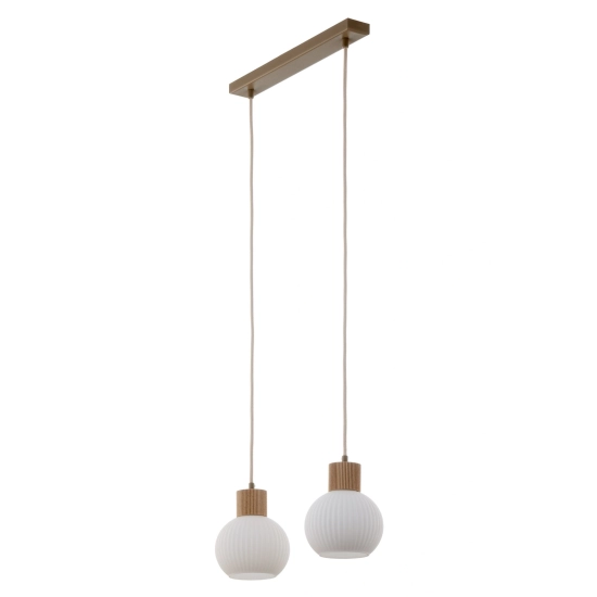 Lampa wisząca biała ryflowana kula drewno bukowe 41843 ALBA 2 Sigma