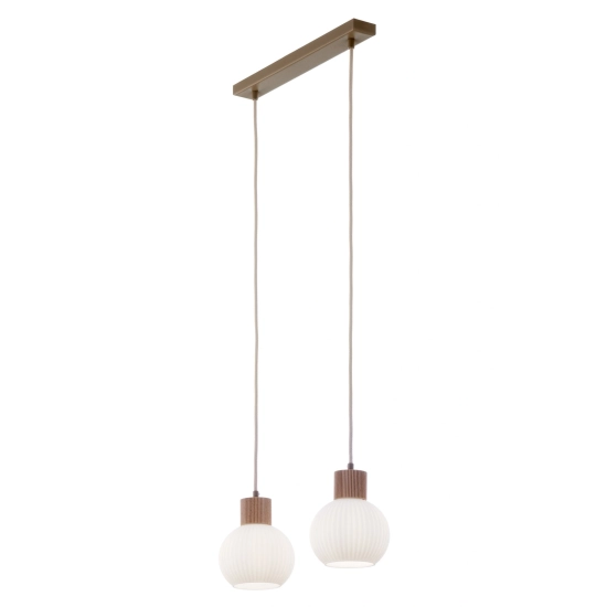 Lampa wisząca biała ryflowana kula drewno bukowe 41843 ALBA 2 Sigma
