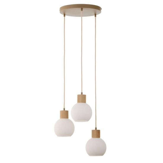 Lampa wisząca biała ryflowana kula drewno bukowe 41844 ALBA 3 koło Sigma - zdjęcie produktu