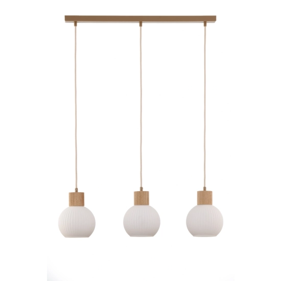 Lampa wisząca biała ryflowana kula drewno bukowe 41845 ALBA 3 prosta Sigma - zdjęcie produktu