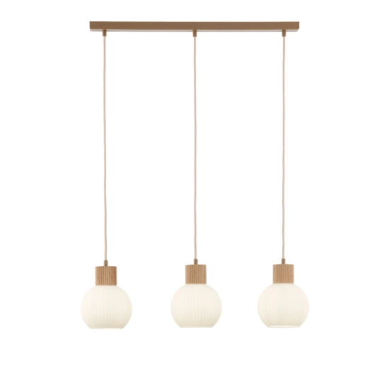 Lampa wisząca biała ryflowana kula drewno bukowe 41845 ALBA 3 prosta Sigma