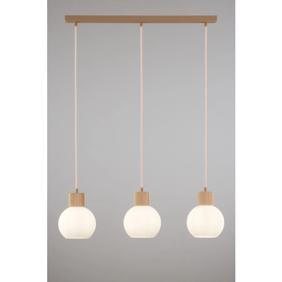 Lampa wisząca biała ryflowana kula drewno bukowe 41845 ALBA 3 prosta Sigma