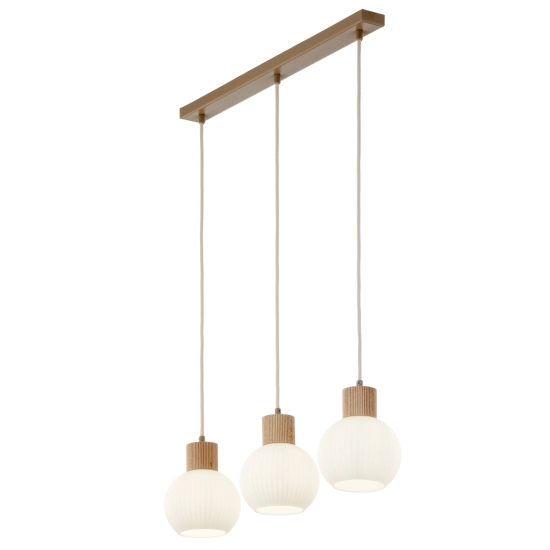 Lampa wisząca biała ryflowana kula drewno bukowe 41845 ALBA 3 prosta Sigma