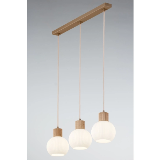 Lampa wisząca biała ryflowana kula drewno bukowe 41845 ALBA 3 prosta Sigma