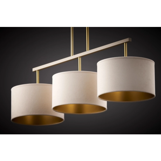 Lampa wisząca z abażurami welur MARII 3 zwis ciepły beż złoty 41839 Sigma