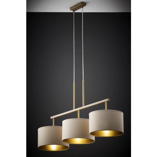 Lampa wisząca z abażurami welur MARII 3 zwis ciepły beż złoty 41839 Sigma