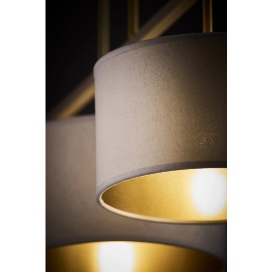 Lampa wisząca z abażurami welur MARII 3 zwis ciepły beż złoty 41839 Sigma