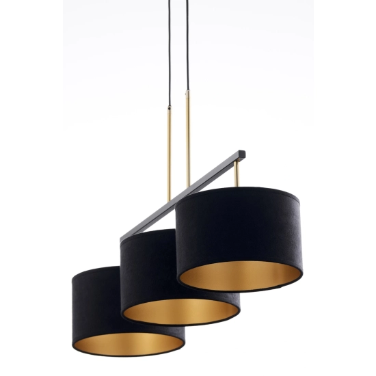 Lampa wisząca z abażurami welur MARII 3 zwis czarno złota 41836 Sigma