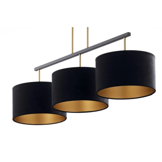 Lampa wisząca z abażurami welur MARII 3 zwis czarno złota 41836 Sigma