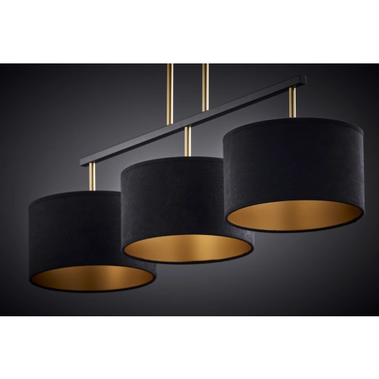 Lampa wisząca z abażurami welur MARII 3 zwis czarno złota 41836 Sigma